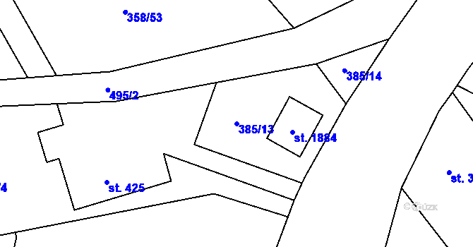 Parcela st. 385/13 v KÚ Heřmanice, Katastrální mapa