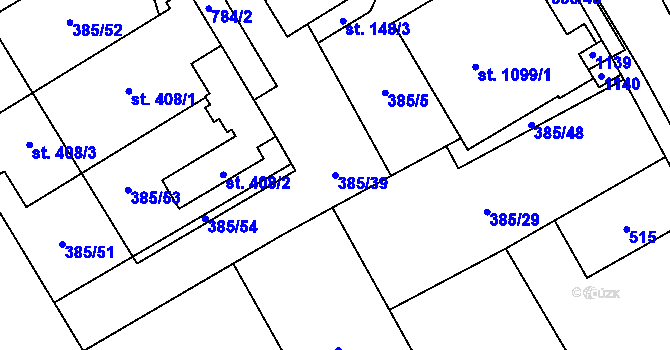 Parcela st. 385/39 v KÚ Heřmanice, Katastrální mapa