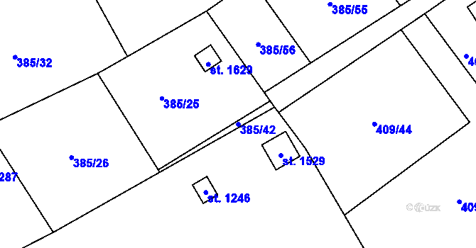 Parcela st. 385/42 v KÚ Heřmanice, Katastrální mapa