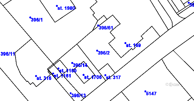 Parcela st. 396/2 v KÚ Heřmanice, Katastrální mapa