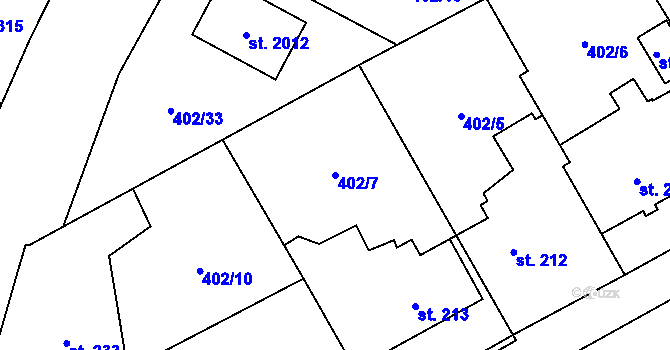 Parcela st. 402/7 v KÚ Heřmanice, Katastrální mapa