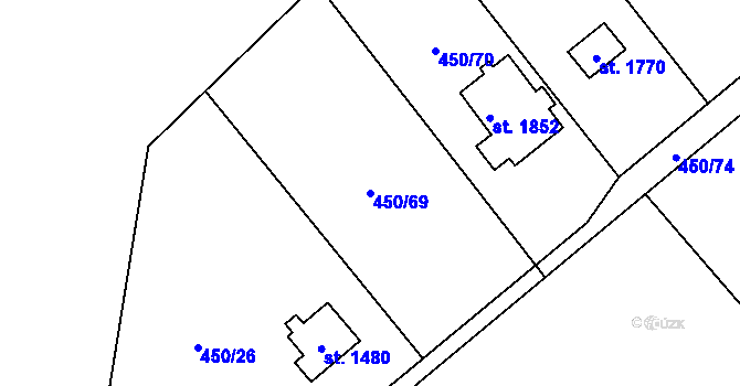Parcela st. 450/69 v KÚ Heřmanice, Katastrální mapa