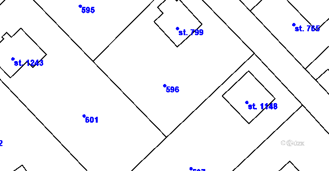 Parcela st. 596 v KÚ Heřmanice, Katastrální mapa