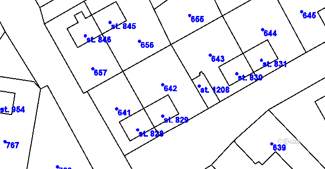 Parcela st. 642 v KÚ Heřmanice, Katastrální mapa