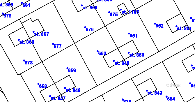 Parcela st. 660 v KÚ Heřmanice, Katastrální mapa