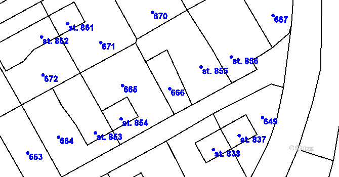 Parcela st. 666 v KÚ Heřmanice, Katastrální mapa