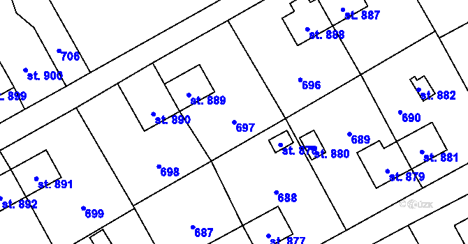 Parcela st. 697 v KÚ Heřmanice, Katastrální mapa