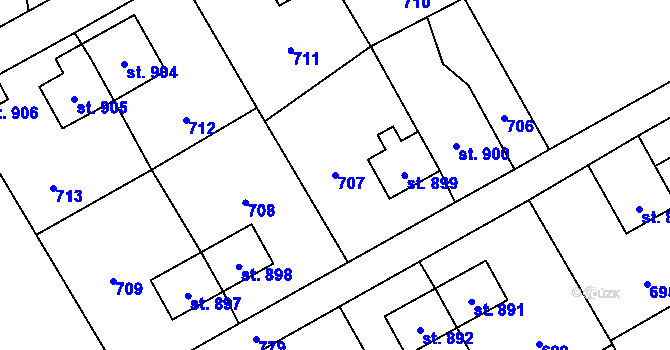 Parcela st. 707 v KÚ Heřmanice, Katastrální mapa