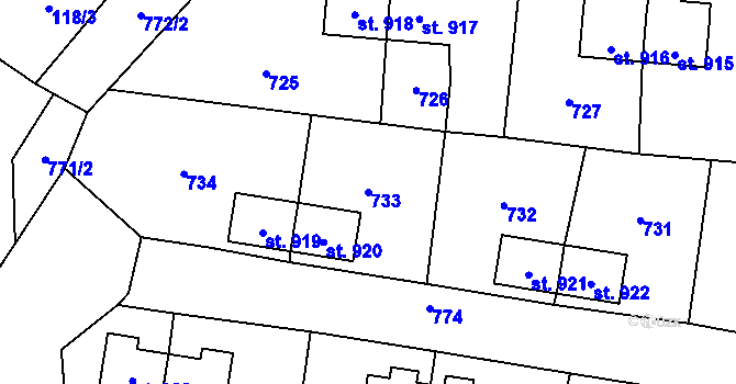 Parcela st. 733 v KÚ Heřmanice, Katastrální mapa