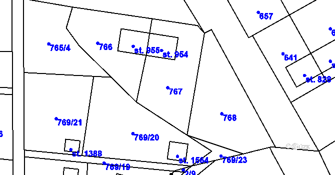 Parcela st. 767 v KÚ Heřmanice, Katastrální mapa
