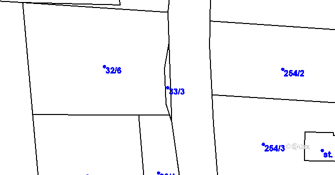 Parcela st. 33/3 v KÚ Heřmanice, Katastrální mapa