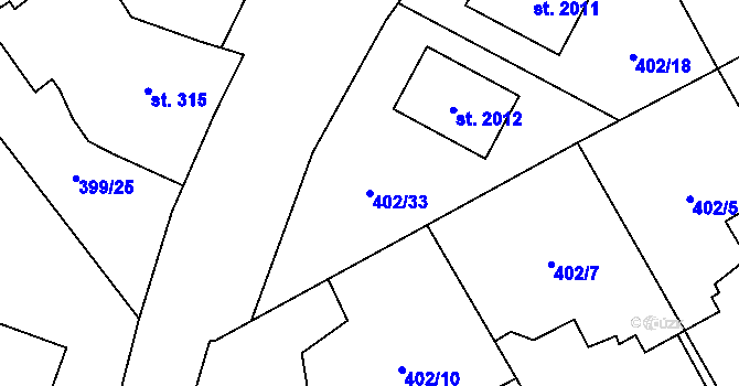 Parcela st. 402/33 v KÚ Heřmanice, Katastrální mapa