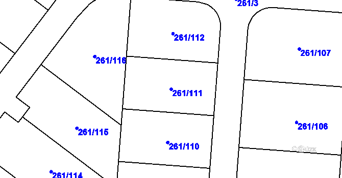 Parcela st. 261/111 v KÚ Heřmanice, Katastrální mapa