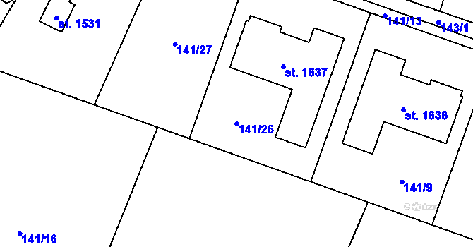 Parcela st. 141/26 v KÚ Heřmanice, Katastrální mapa