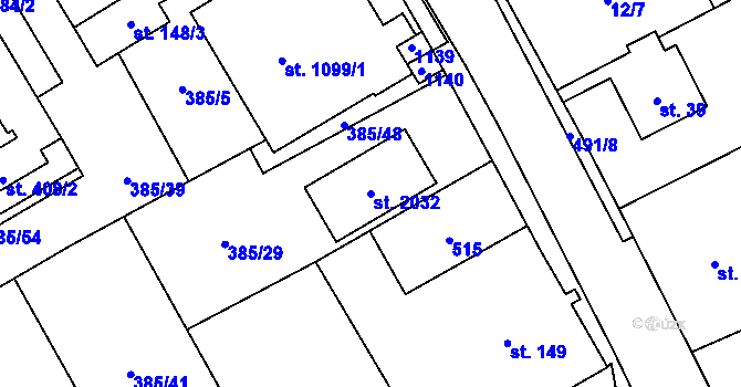 Parcela st. 2032 v KÚ Heřmanice, Katastrální mapa