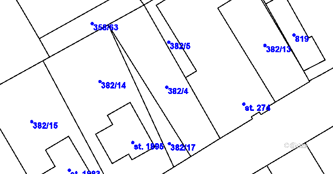 Parcela st. 382/4 v KÚ Heřmanice, Katastrální mapa