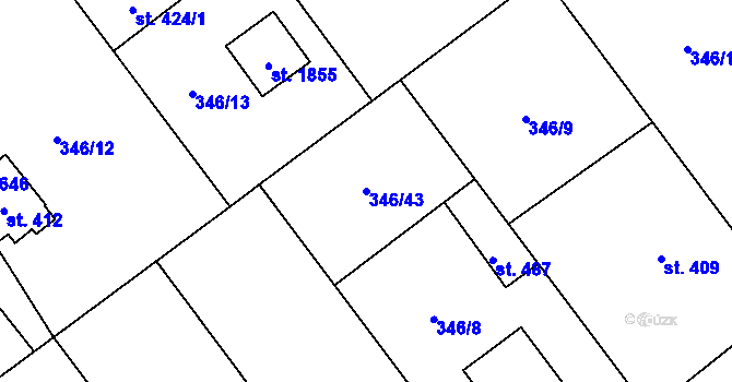 Parcela st. 346/43 v KÚ Heřmanice, Katastrální mapa