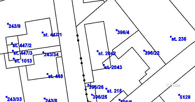 Parcela st. 2042 v KÚ Heřmanice, Katastrální mapa