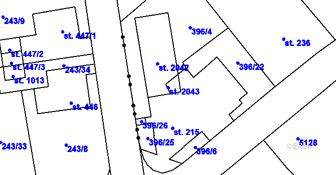 Parcela st. 2043 v KÚ Heřmanice, Katastrální mapa