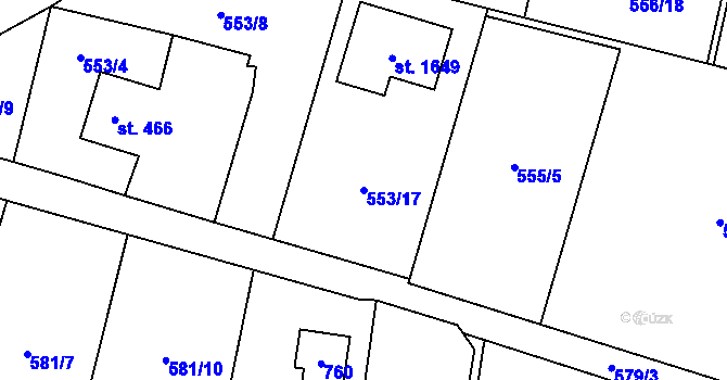 Parcela st. 553/17 v KÚ Michálkovice, Katastrální mapa