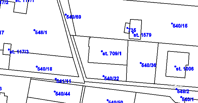 Parcela st. 709/1 v KÚ Michálkovice, Katastrální mapa