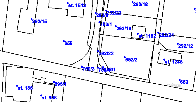 Parcela st. 292/22 v KÚ Michálkovice, Katastrální mapa