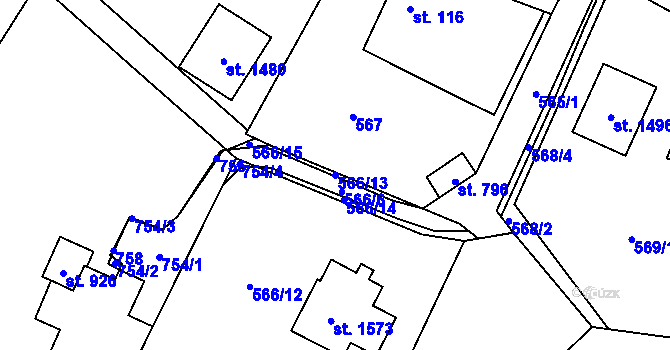 Parcela st. 566/13 v KÚ Michálkovice, Katastrální mapa