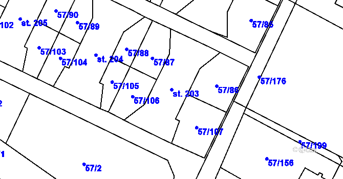Parcela st. 203 v KÚ Michálkovice, Katastrální mapa
