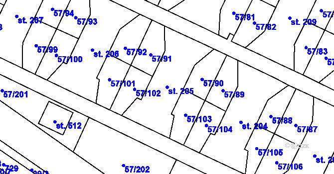 Parcela st. 205 v KÚ Michálkovice, Katastrální mapa