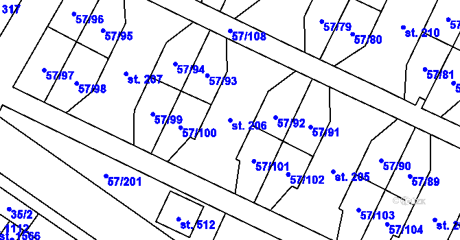 Parcela st. 206 v KÚ Michálkovice, Katastrální mapa