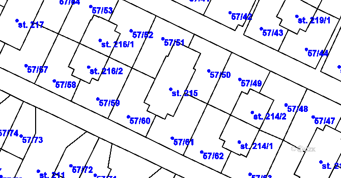 Parcela st. 215 v KÚ Michálkovice, Katastrální mapa