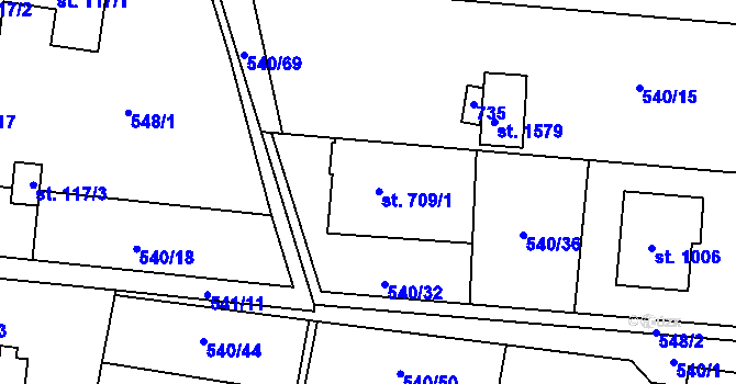 Parcela st. 709 v KÚ Michálkovice, Katastrální mapa