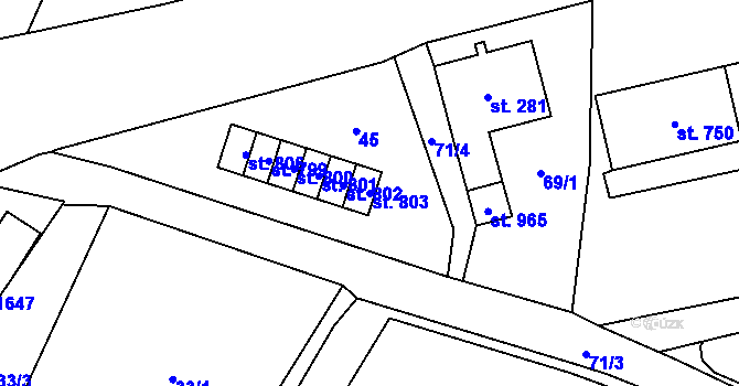 Parcela st. 803 v KÚ Michálkovice, Katastrální mapa