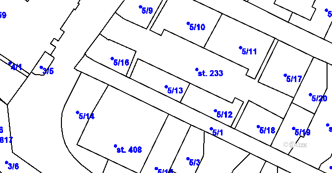 Parcela st. 5/13 v KÚ Michálkovice, Katastrální mapa