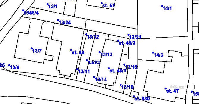 Parcela st. 13/13 v KÚ Michálkovice, Katastrální mapa