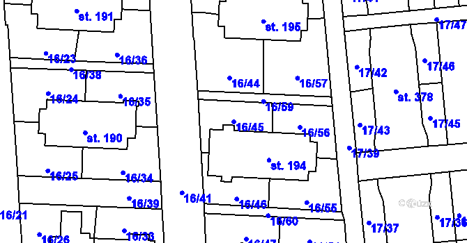 Parcela st. 16/45 v KÚ Michálkovice, Katastrální mapa