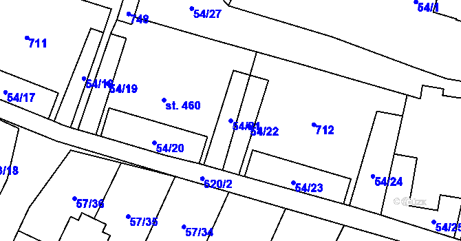 Parcela st. 54/21 v KÚ Michálkovice, Katastrální mapa