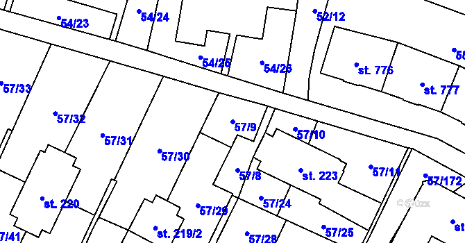 Parcela st. 57/9 v KÚ Michálkovice, Katastrální mapa