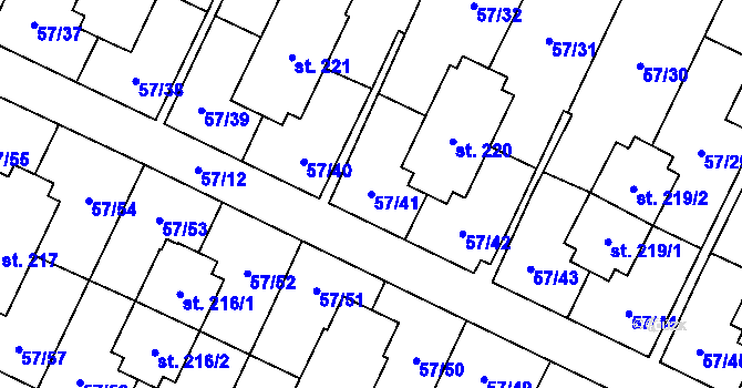Parcela st. 57/41 v KÚ Michálkovice, Katastrální mapa