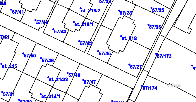 Parcela st. 57/45 v KÚ Michálkovice, Katastrální mapa