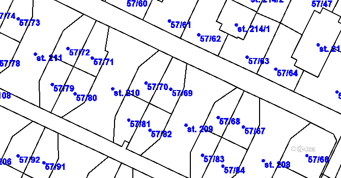 Parcela st. 57/69 v KÚ Michálkovice, Katastrální mapa