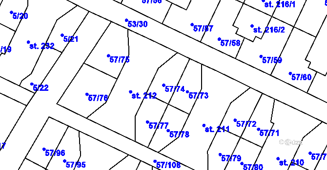 Parcela st. 57/74 v KÚ Michálkovice, Katastrální mapa