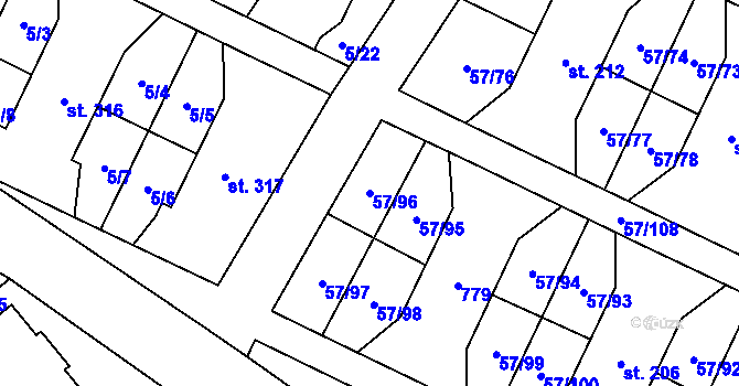 Parcela st. 57/96 v KÚ Michálkovice, Katastrální mapa