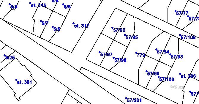 Parcela st. 57/97 v KÚ Michálkovice, Katastrální mapa