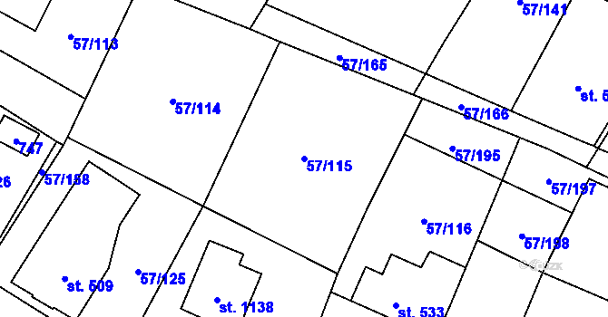 Parcela st. 57/115 v KÚ Michálkovice, Katastrální mapa