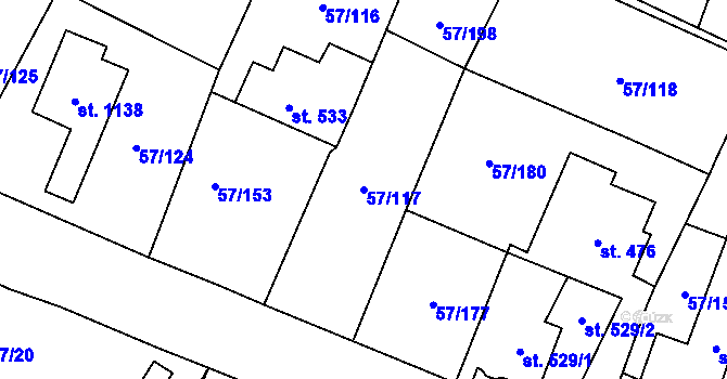 Parcela st. 57/117 v KÚ Michálkovice, Katastrální mapa