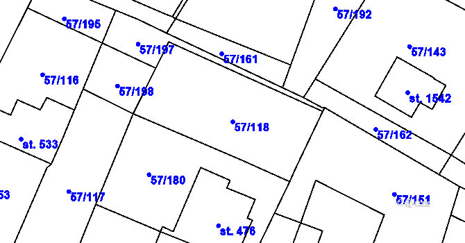 Parcela st. 57/118 v KÚ Michálkovice, Katastrální mapa