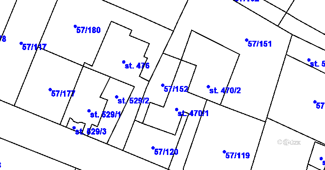 Parcela st. 57/152 v KÚ Michálkovice, Katastrální mapa