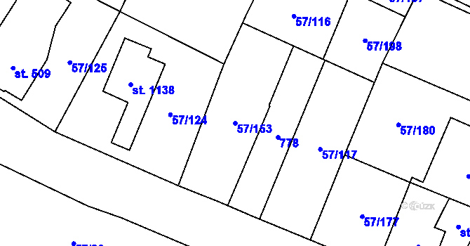 Parcela st. 57/153 v KÚ Michálkovice, Katastrální mapa