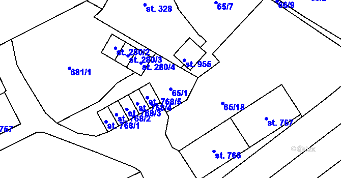Parcela st. 65/1 v KÚ Michálkovice, Katastrální mapa